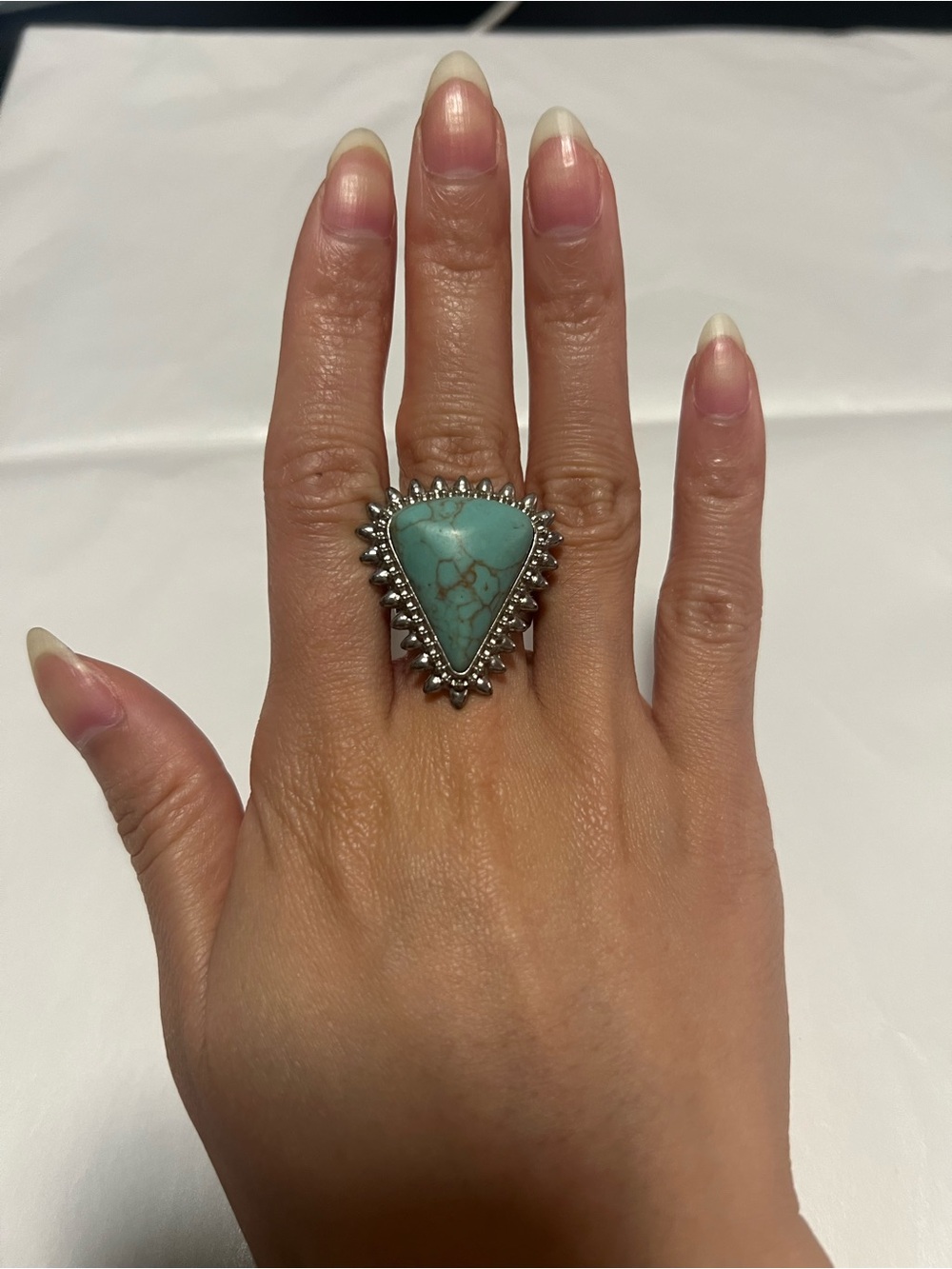Turquoise Triangle Statement Ring — Women's Silver-Tone Jewelry
